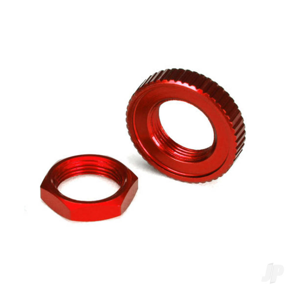 Traxxas Servo saver nuts, aluminium, Red-anodised (hex (1pc), serrated (1pc))