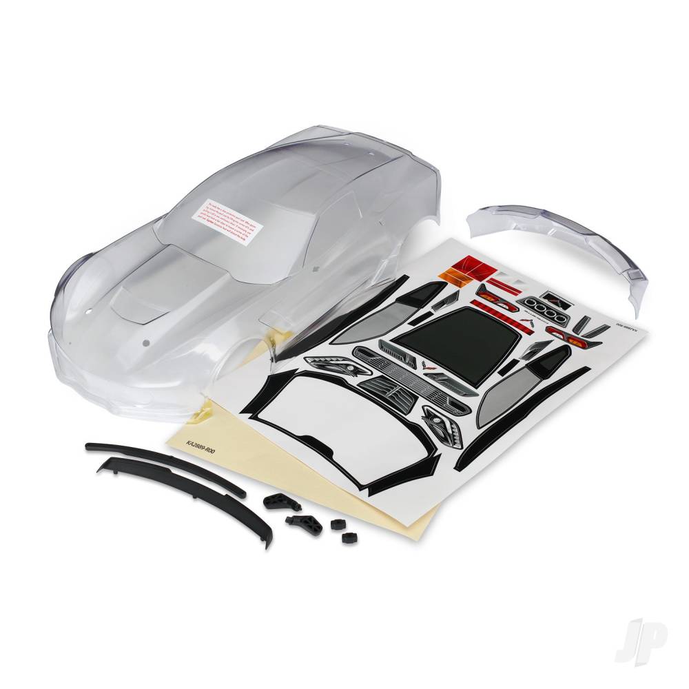 Traxxas Body, Chevrolet Corvette Z06 (Clear, requires painting) / decal sheet (includes side mirrors, spoiler, & mounting hardware)