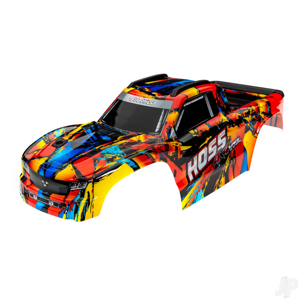 Traxxas Body, Hoss 4X4 VXL, Solar Flare (painted, decals applied) (assembled with front & rear body mounts and rear body support for clipless mounting)
