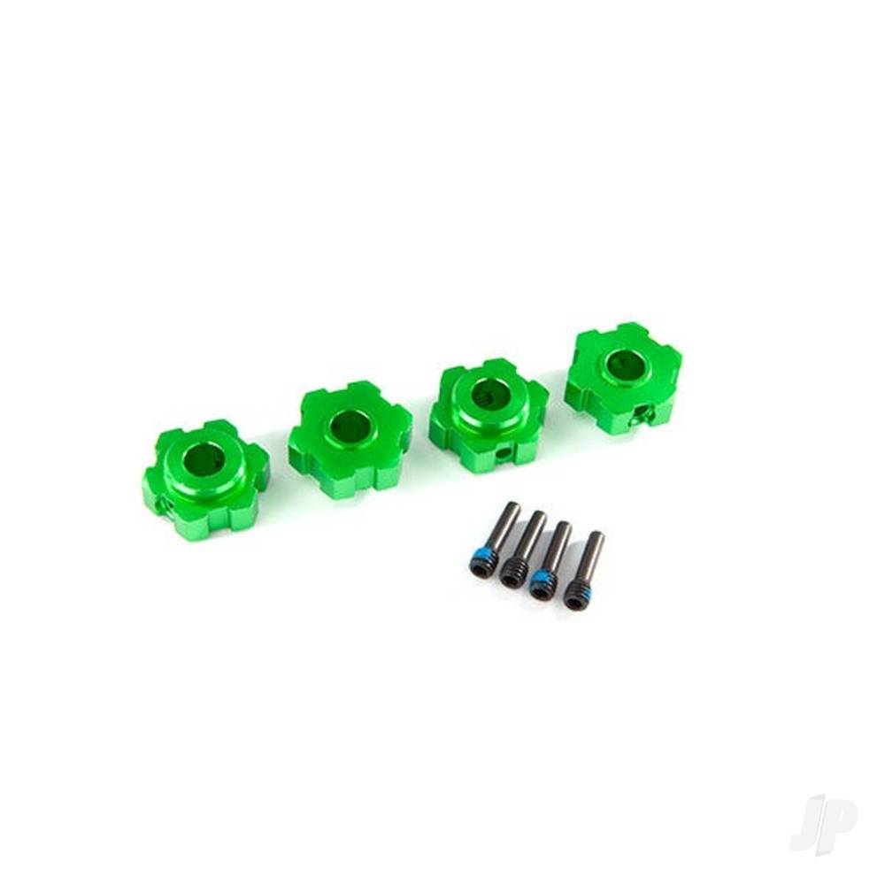 Traxxas Wheel Hubs, hex, aluminium (Green-anodised) (4 pcs) / 4x13mm screw pins (4 pcs)