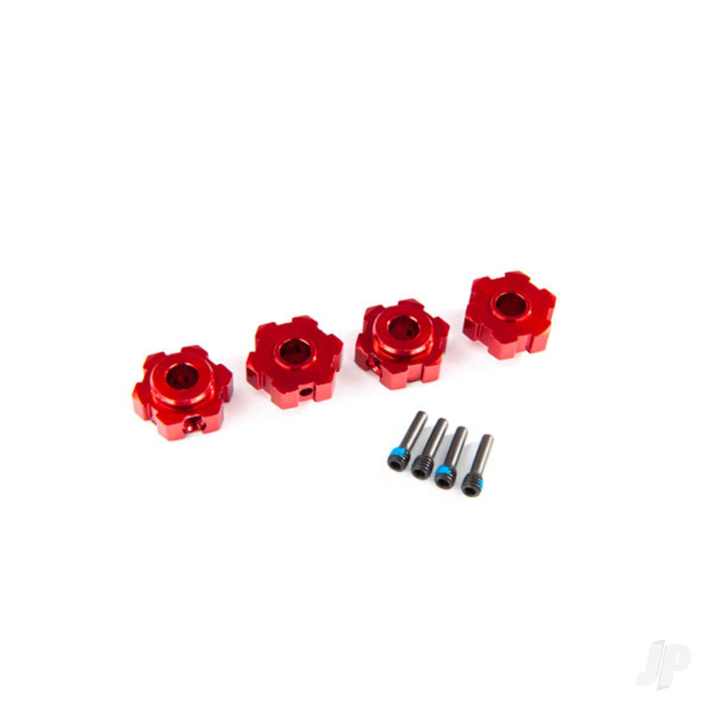 Traxxas Wheel Hubs, hex, aluminium (Red-anodised) (4 pcs) / 4x13mm screw pins (4 pcs)