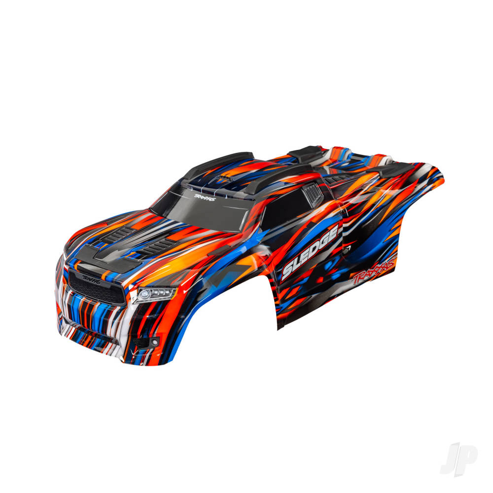 traxxas-body-sledge-orange-painted-decals-applied-assembled-with-front-rear-body-mounts-and-rear-body-support-for-clipless-mounting