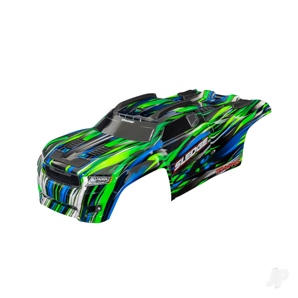 Traxxas Body, Sledge, Green (painted, decals applied) (assembled with front & rear body mounts and rear body support for clipless mounting)