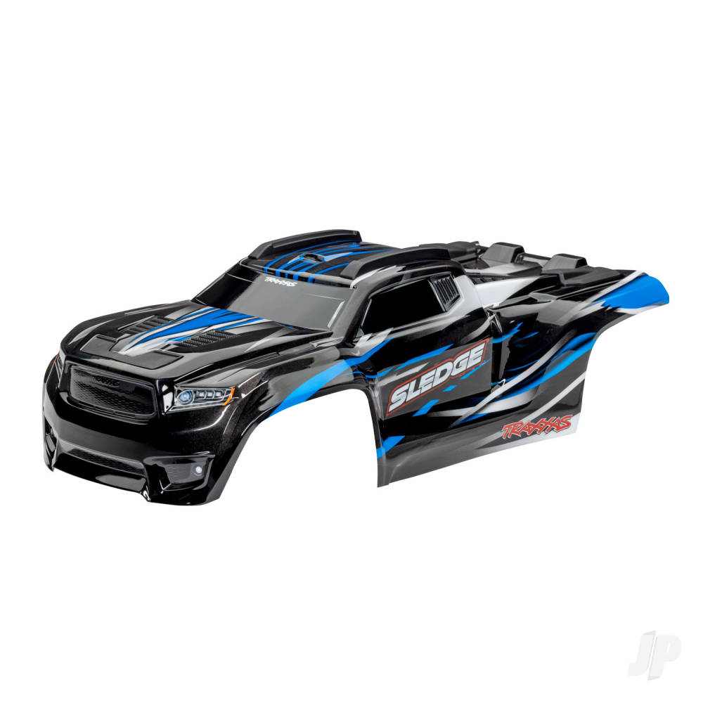 traxxas-body-sledge-blue-window-grille-lights-decal-sheet-assembled-with-front-rear-body-mounts-and-rear-body-support-for-clipless-mounting