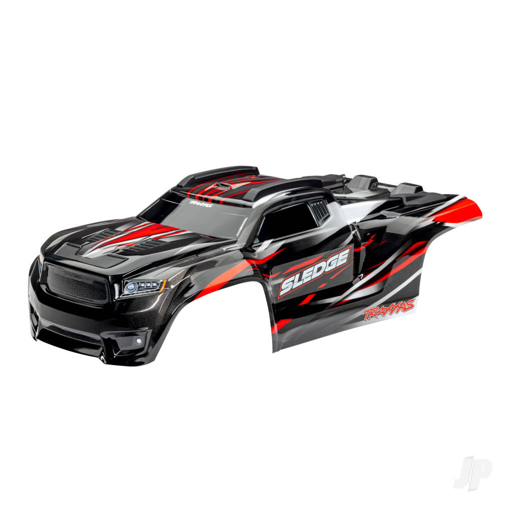traxxas-body-sledge-red-window-grille-lights-decal-sheet-assembled-with-front-rear-body-mounts-and-rear-body-support-for-clipless-mounting