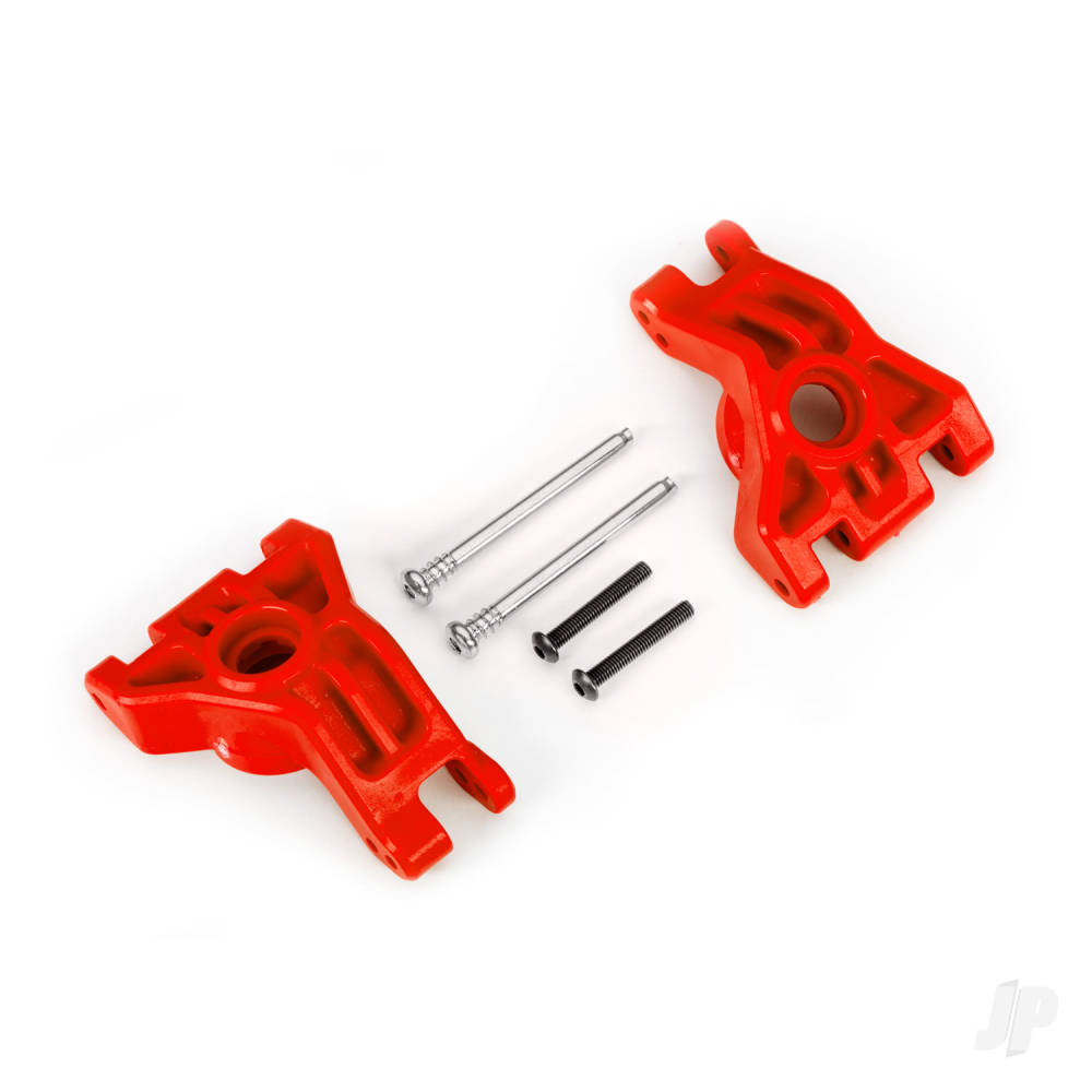 Traxxas Carriers, stub axle, rear, extreme heavy duty, Red (left & right)/ 3x41mm hinge pins (2)/ 3x20mm BCS (2) (for use with #9080 upgrade kit)