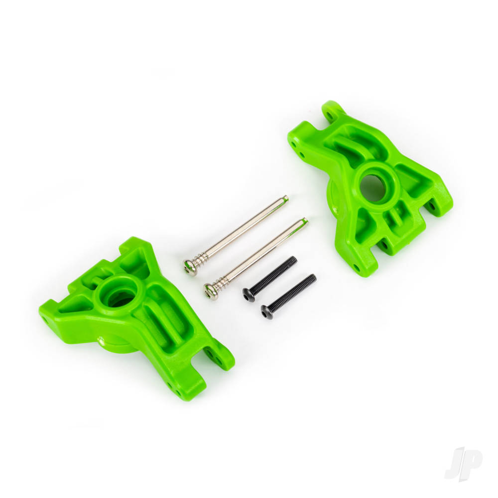 Traxxas Carriers, stub axle, rear, extreme heavy duty, Green (left & right)/ 3x41mm hinge pins (2)/ 3x20mm BCS (2) (for use with #9080 upgrade kit)