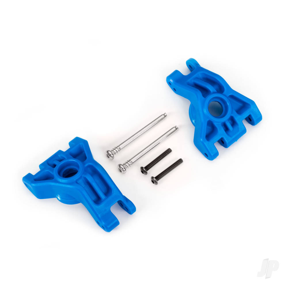 Traxxas Carriers, stub axle, rear, extreme heavy duty, Blue (left & right)/ 3x41mm hinge pins (2)/ 3x20mm BCS (2) (for use with #9080 upgrade kit)