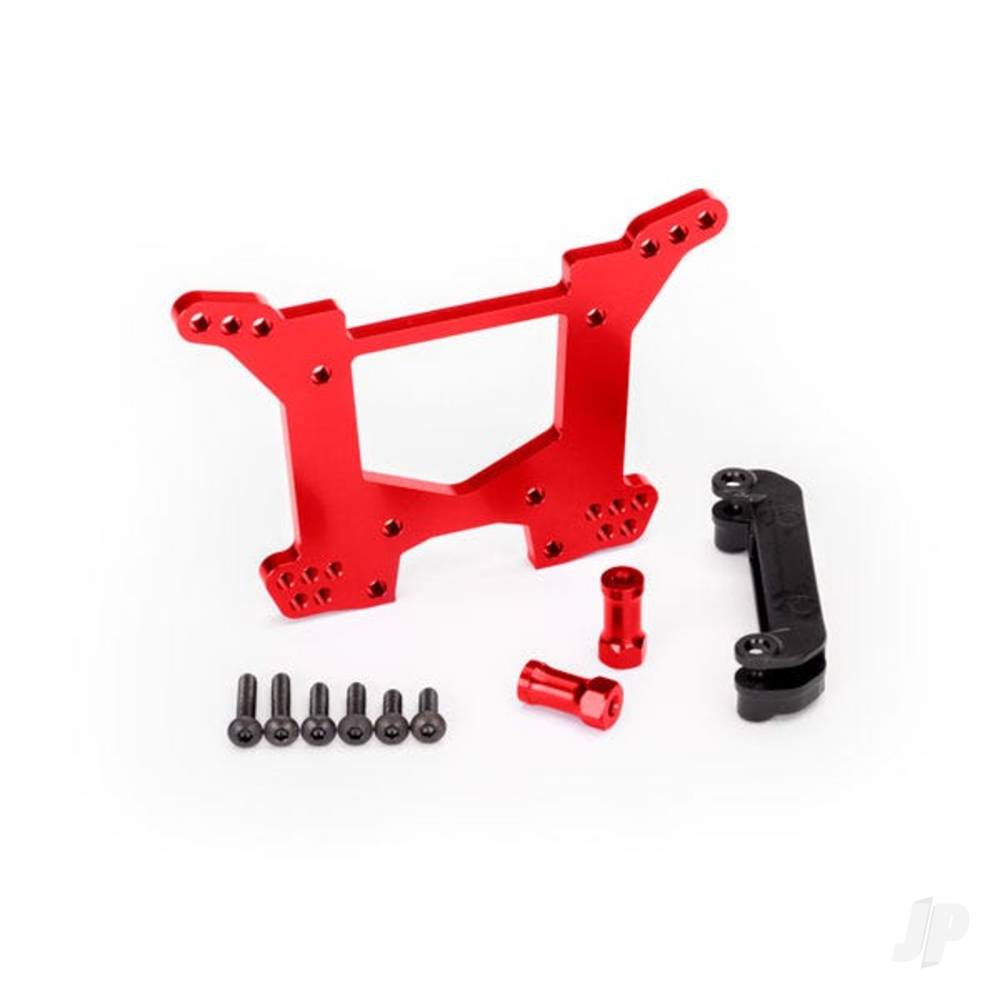 Traxxas Shock tower, Rear, 7075-T6 aluminium (Red-anodised) (1pc) / Body mount bracket (1pc)