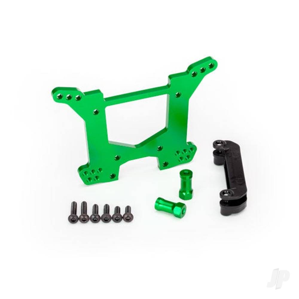 Traxxas Shock tower, Rear, 7075-T6 aluminium (Green-anodised) (1pc) / Body mount bracket (1pc)