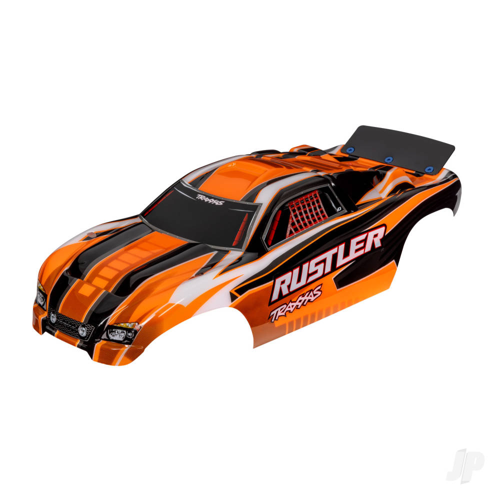 Traxxas Body, Rustler (also fits Rustler VXL), Orange (painted, decals applied, assembled with wing)