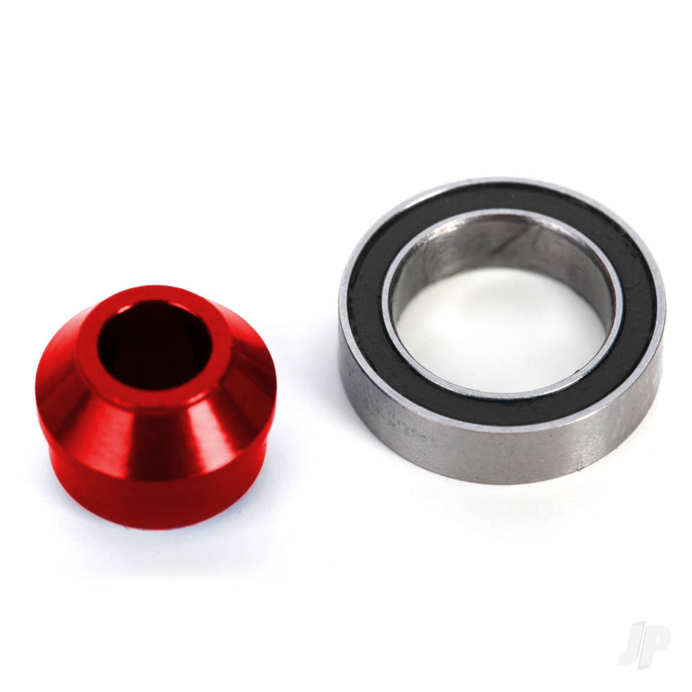 Traxxas Bearing adapter, 6061-T6 aluminium (Red-anodised) (1pc), 10x15x4mm ball bearing (black rubber sealed) (1pc) (for slipper shaft)