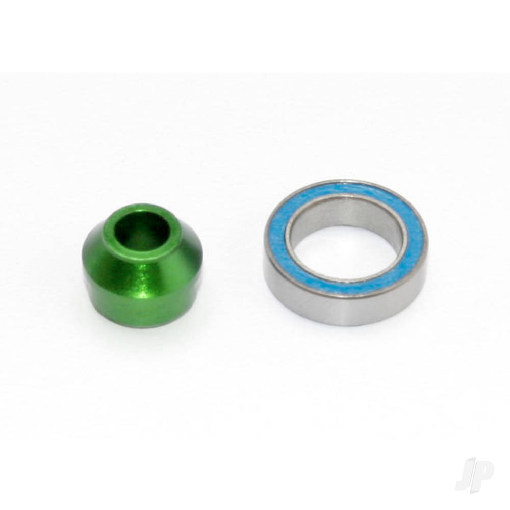 Traxxas Bearing adapter, 6061-T6 aluminium (Green-anodised) (1pc) / 10x15x4mm ball bearing (Black rubber sealed) (1pc) (for slipper shaft)