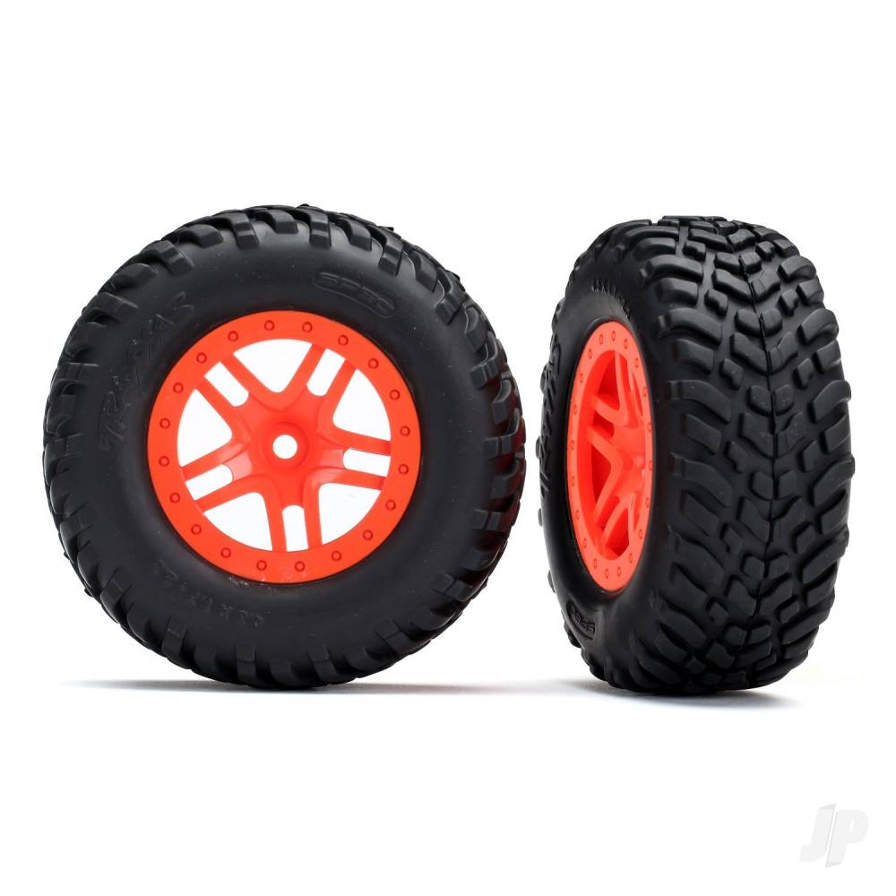 Traxxas Tyres & wheels, assembled, glued (SCT Split-Spoke orange wheels, SCT off-road racing Tyres, foam inserts) (2) (4WD f/r, 2WD rear) (TSM rated)