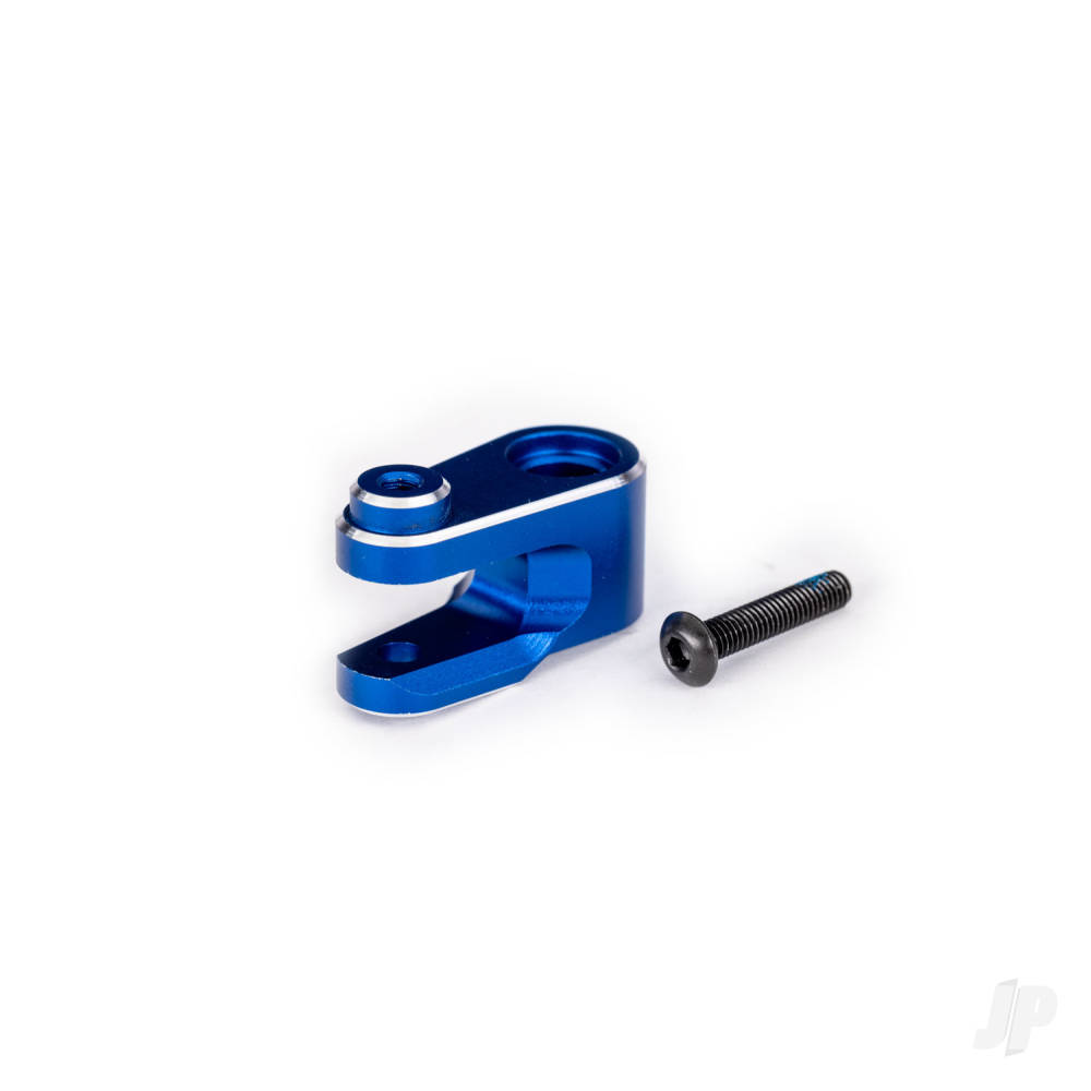 Traxxas Servo horn, steering, 6061-T6 aluminium (Blue-anodised) / 3x15mm BCS (with threadlock) (1pc)