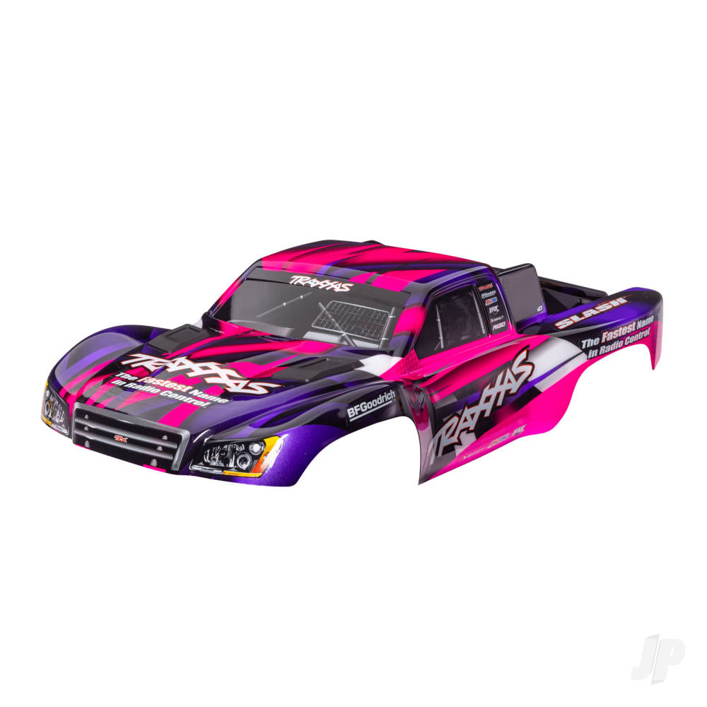 Traxxas Body, Slash 2WD (also fits Slash VXL & Slash 4X4), Pink & purple (painted, decals applied) (assembled with front & rear latches for clipless mounting)