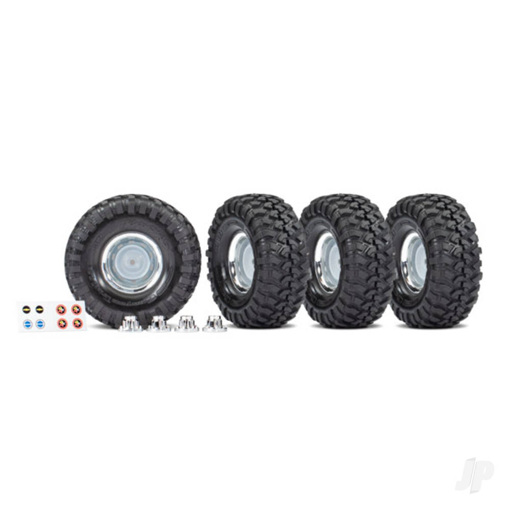 Traxxas Tyres & Wheels, Assembled, Glued (1.9' Chrome wheels, Canyon Trail 4.6x1.9' Tyres) (4 pcs)/ centre caps (4 pcs)/ decal sheet (requires #8255A extended stub axle)