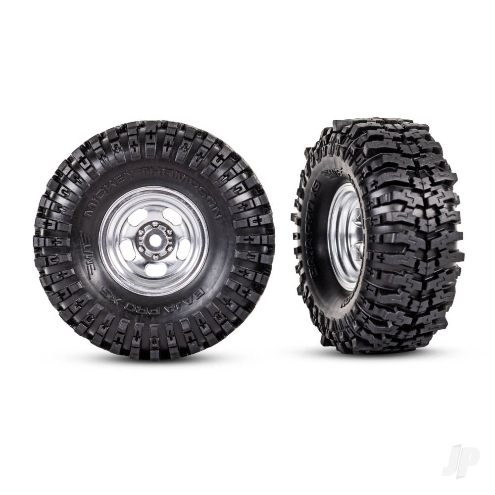 Traxxas Tyres & Wheels, Assembled (1.0in Satin Chrome wheels, Mickey Thompson Baja Pro Xs 2.4x1.0in tyres) (2)