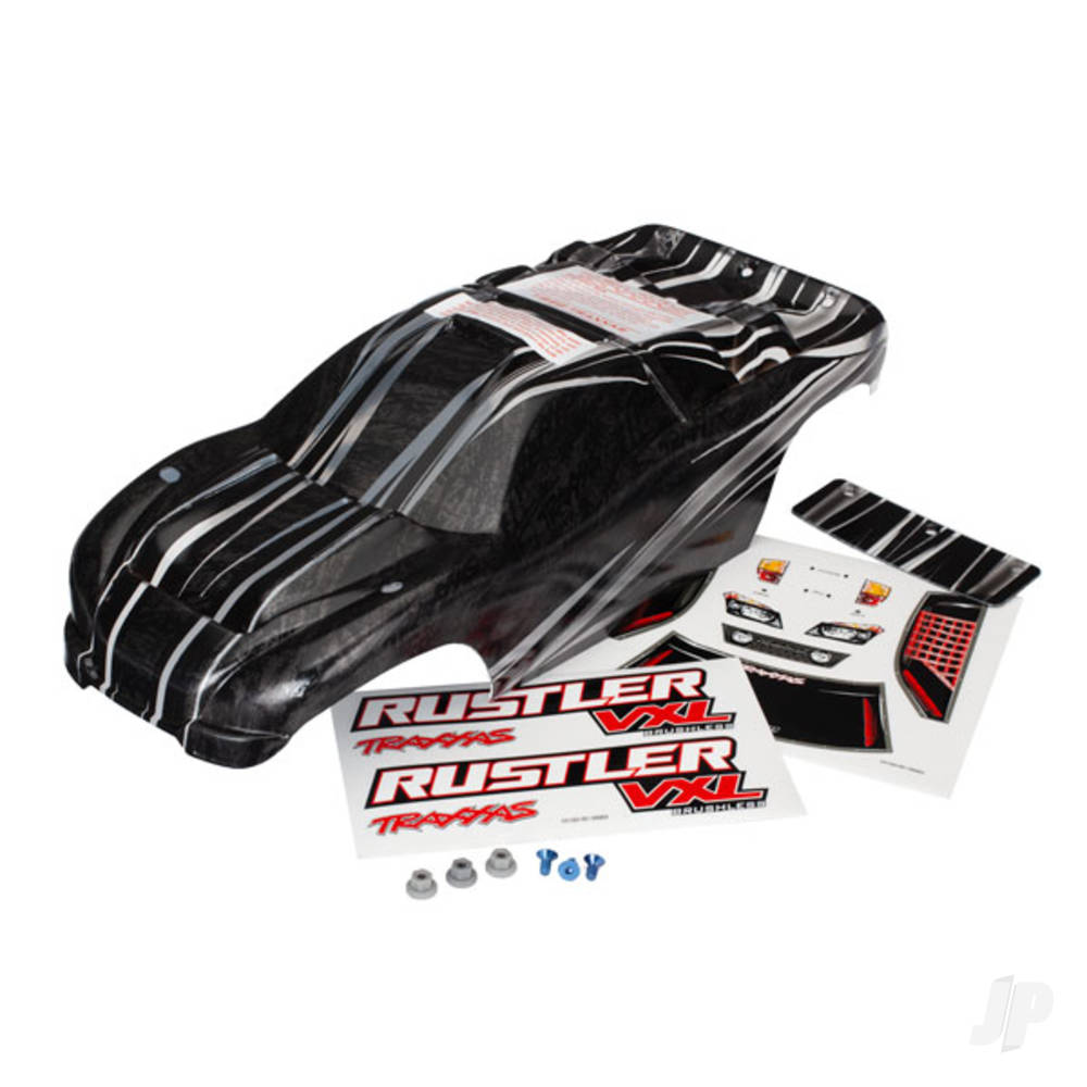 Traxxas Body, Rustler VXL, ProGraphix (replacement for the painted Body. Graphics are printed, requires paint & final colour application) / decal sheet / wing and aluminium hardware