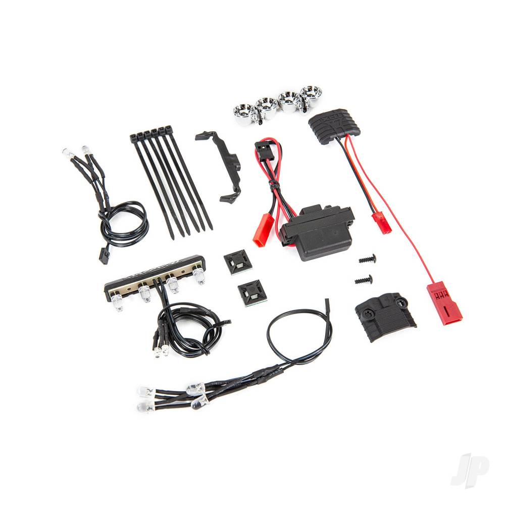 Traxxas LED light kit, 1/16th Summit (power supply, Chrome lightbar, roof light harness (4 Clear, 2 Red), chassis harness (4 Clear, 2 Red), wire ties, mounts)