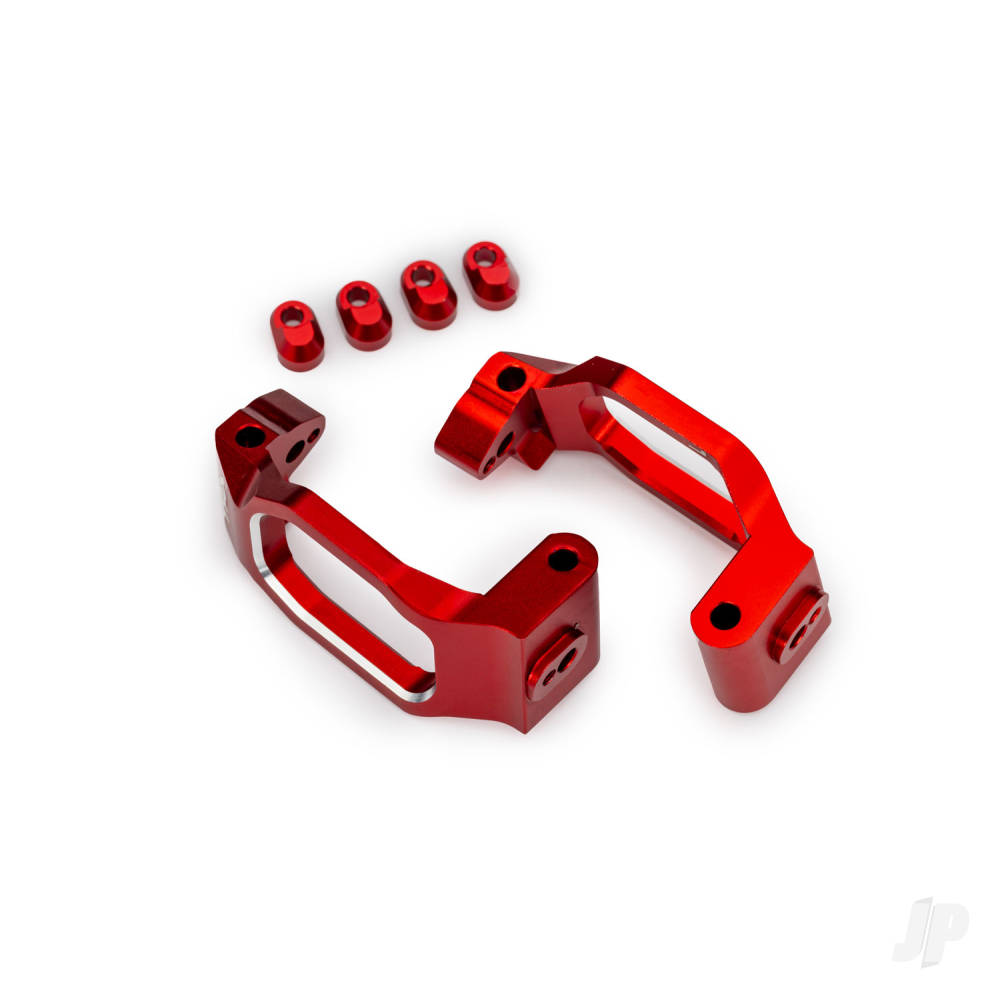 Traxxas Caster blocks, 6061-T6 aluminium (red-anodised), left & right, 4x22mm pin (4), 3x10mm BCS (with threadlock) (4), retainers (4)