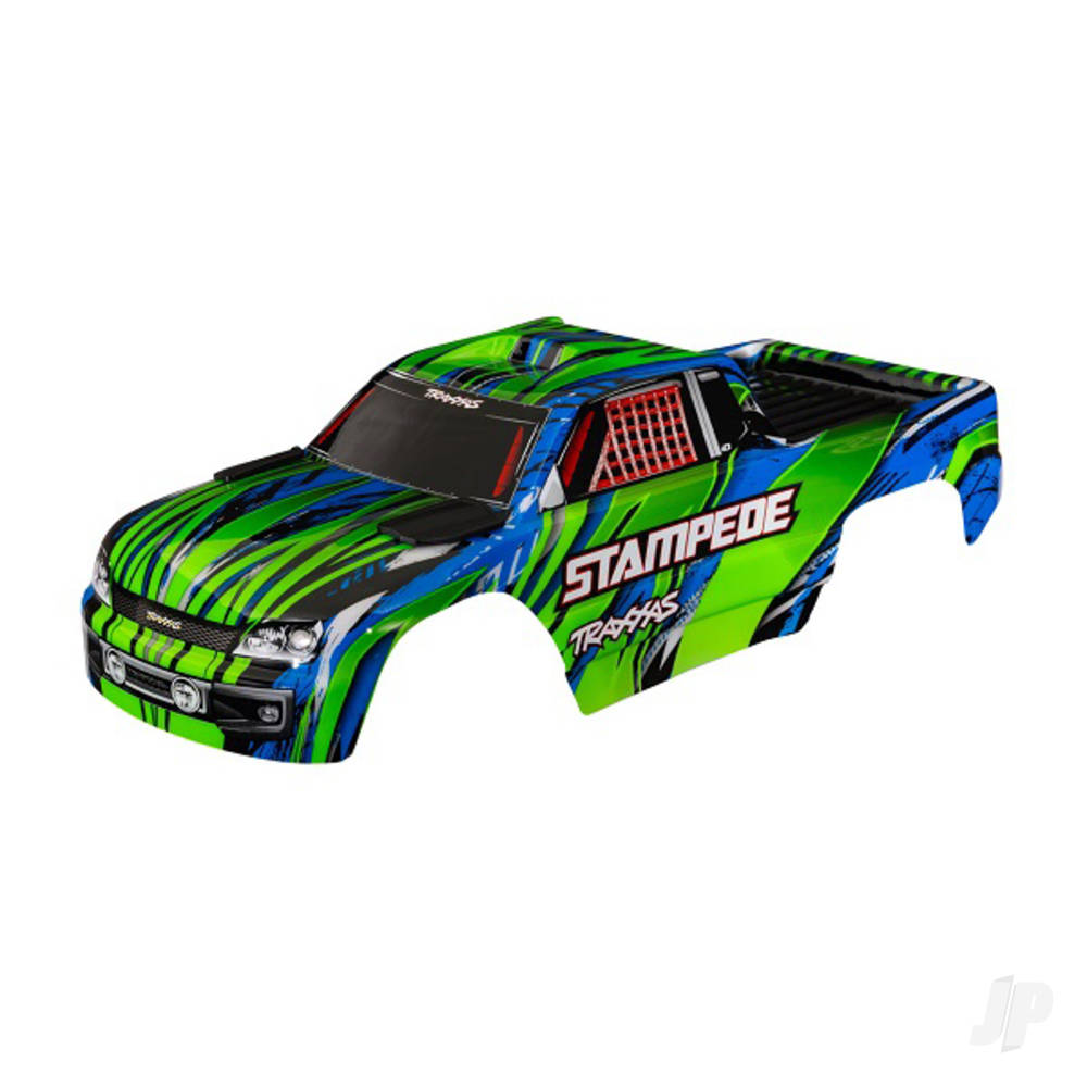 Traxxas Body, Stampede (also fits Stampede VXL), Green (painted, decals applied) (assembled with front & rear body mounts for clipless mounting)