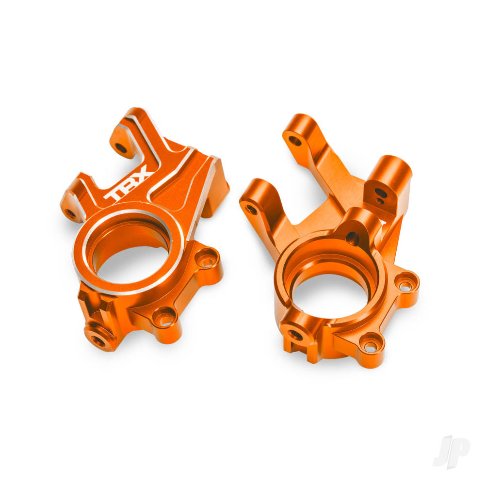 Traxxas Steering blocks, 6061-T6 aluminium (orange-anodised) (left & right), 3x8mm BCS (with threadlock) (2), 4x35mm BCS (with threadlock) (2)