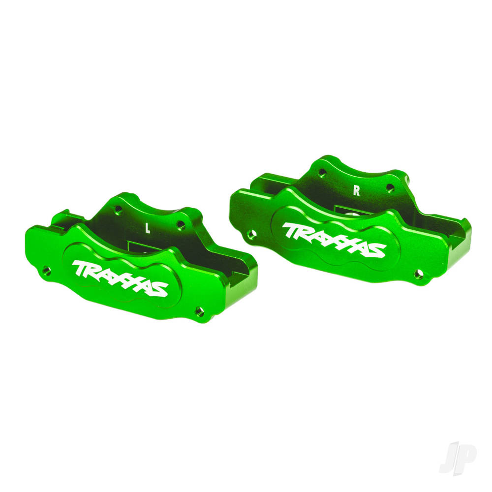 Traxxas Brake calipers, front (left & right) (green-anodised 6061-T6 aluminium), 3x10mm CS (with threadlock) (4), 2.5x8mm BCS (with threadlock) (4)