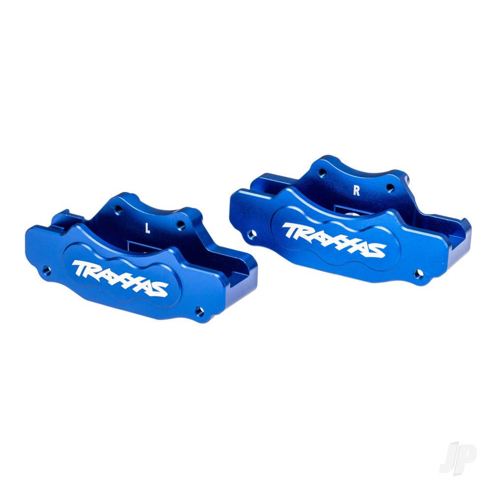 Traxxas Brake calipers, front (left & right) (blue-anodised 6061-T6 aluminium), 3x10mm CS (with threadlock) (4), 2.5x8mm BCS (with threadlock) (4)