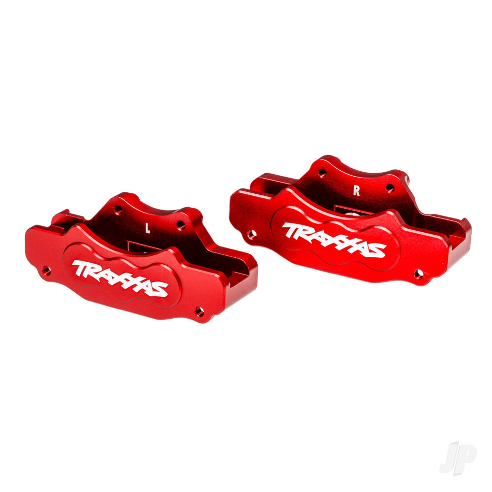 Traxxas Brake calipers, front (left & right) (red-anodised 6061-T6 aluminium), 3x10mm CS (with threadlock) (4), 2.5x8mm BCS (with threadlock) (4)