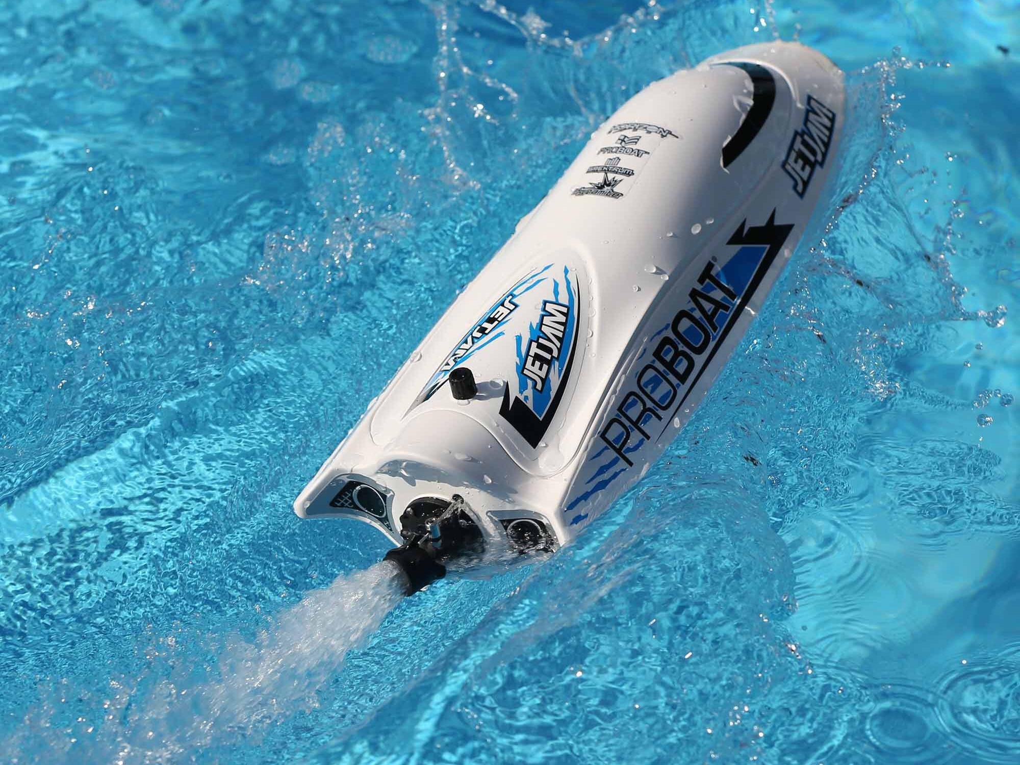 Jet Jam V2 12" Self-Righting Pool Racer Brushed RTR, White-10