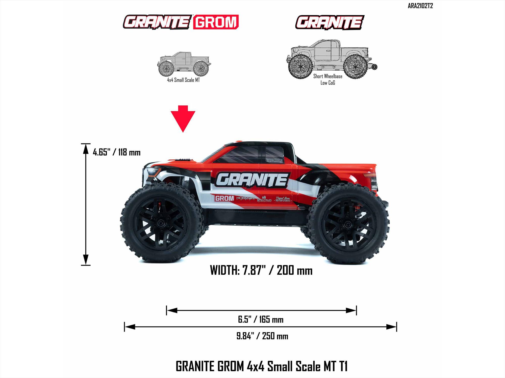 Arrma 1/18 Granite Grom Mega 380 Brushed 4X4 Monster Truck RTR (Red)-24