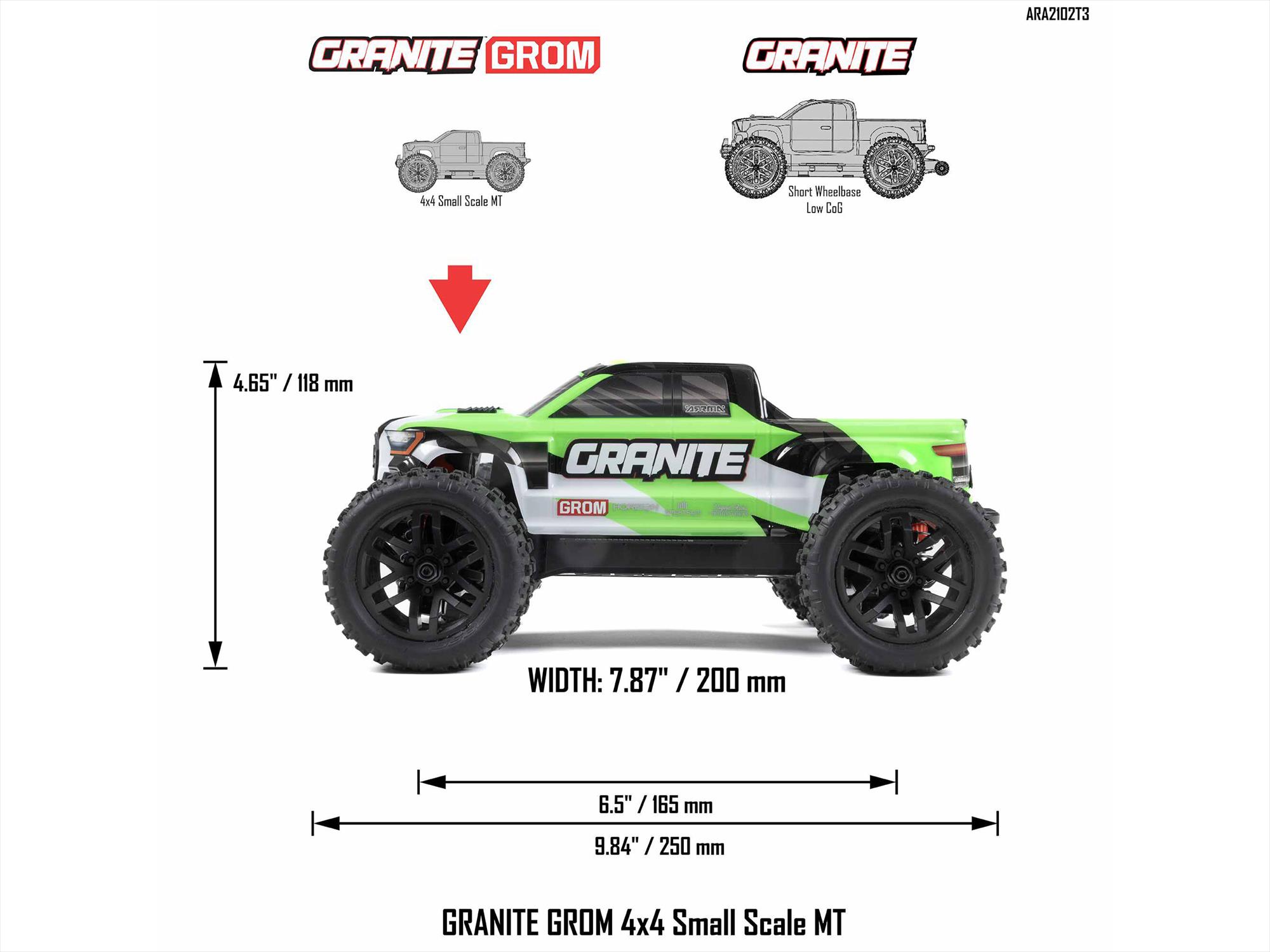 Arrma 1/18 Granite Grom Mega 380 Brushed 4X4 Monster Truck RTR (Green)-24