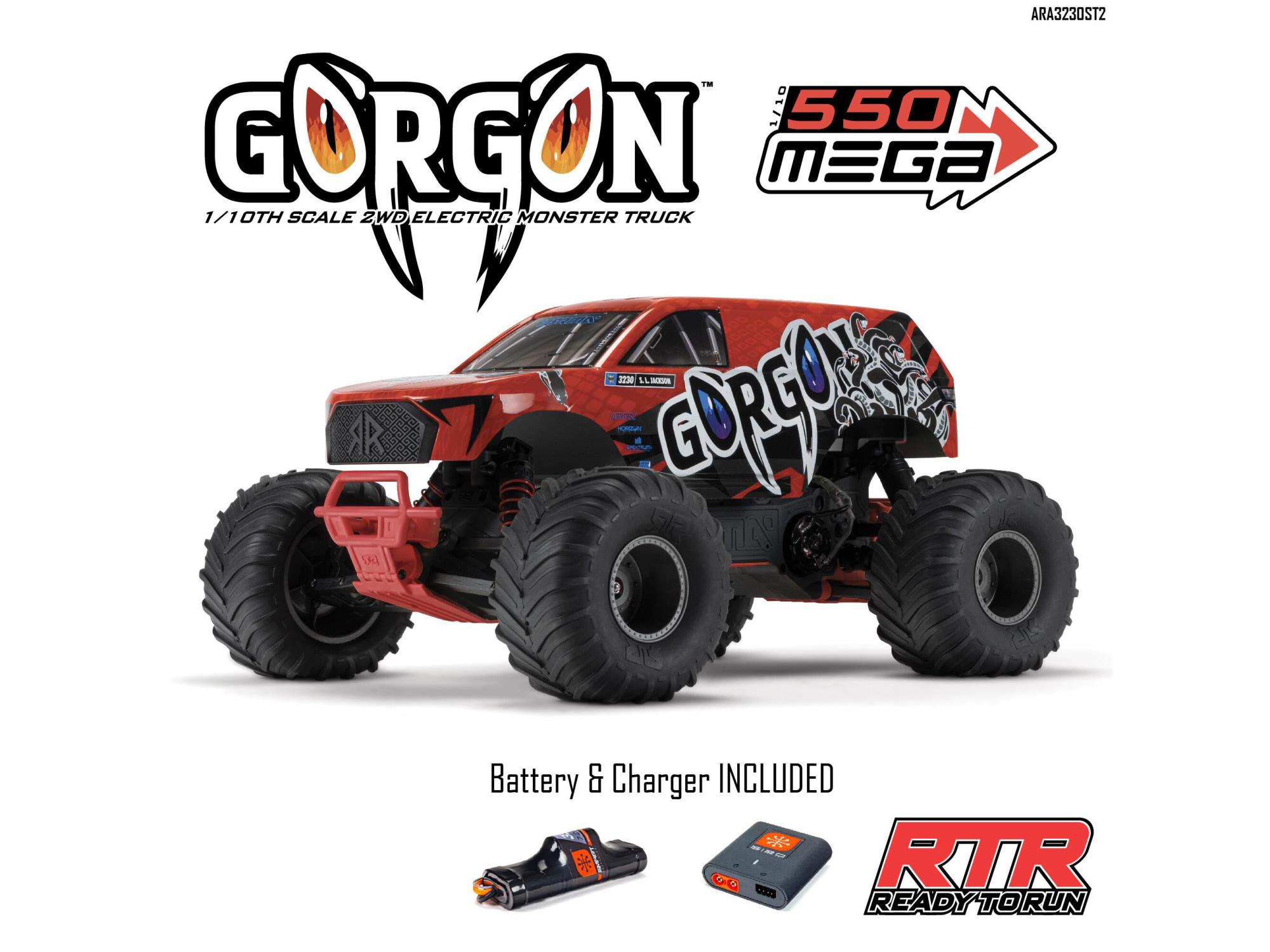Arrma Gorgon MT RTR w/8.4v Batt/USB Charger Red-33