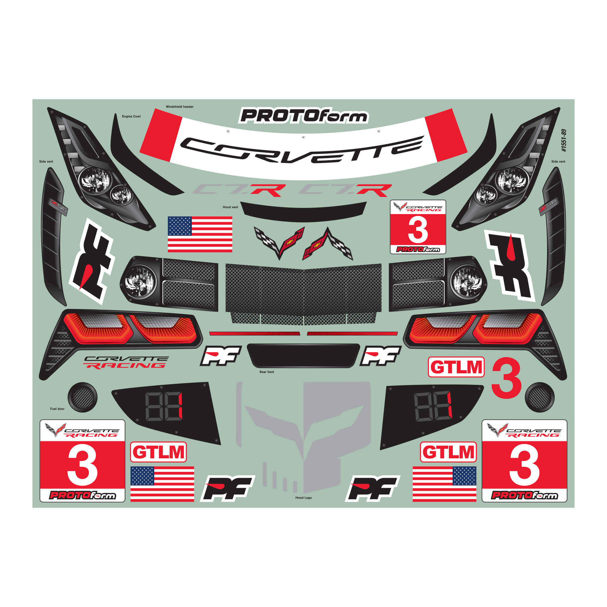 1/8 Chevrolet Corvette C7.R Clear Body: 1:8 GT (Short Wheelb-7