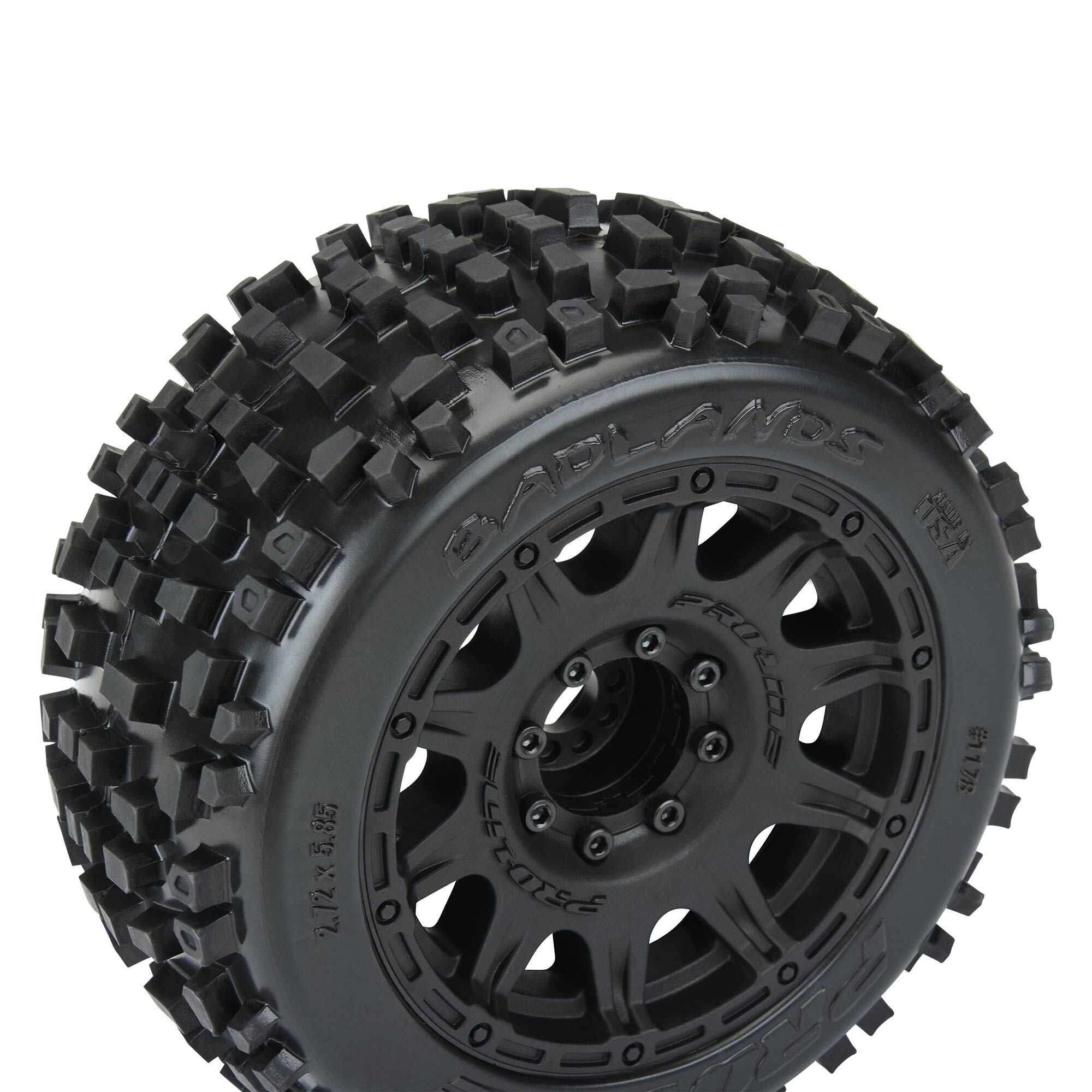 1/8 Badlands F/R 3.8" MT Tires Mounted 17mm Blk Raid (2)-3