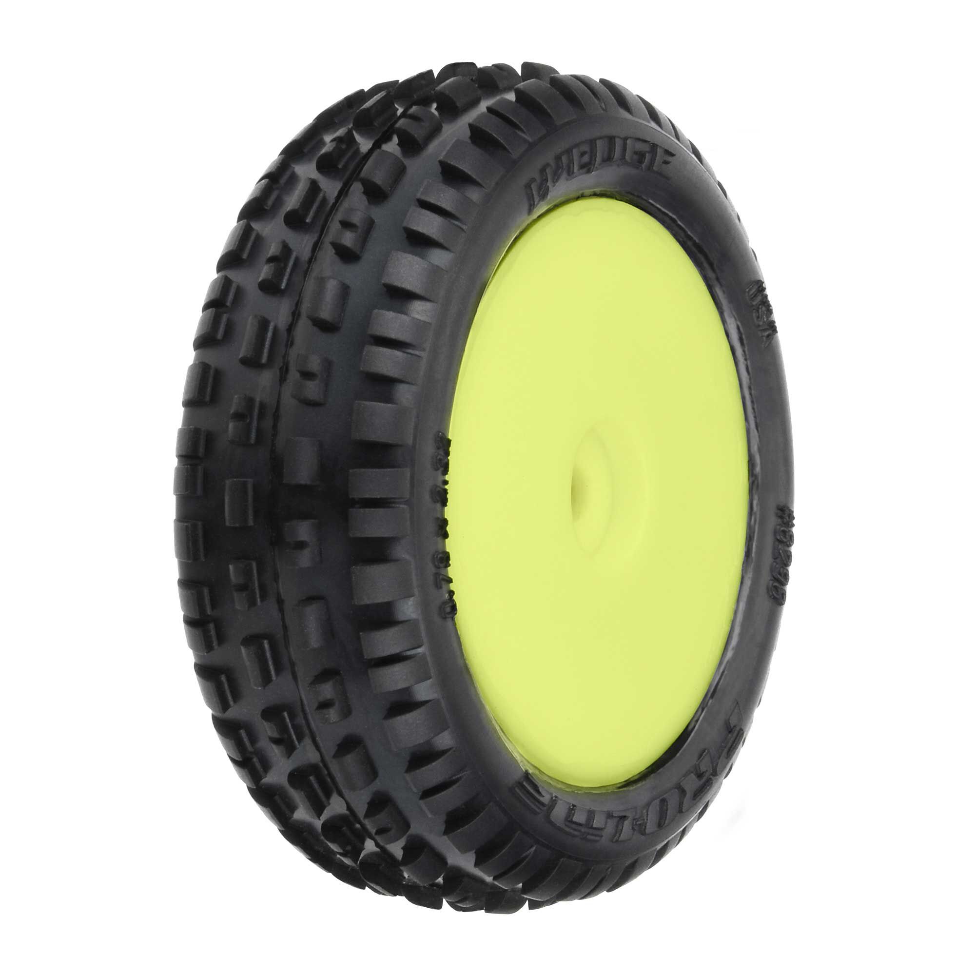 1/18 Wedge Front Carpet Mini-B Tires Mounted 8mm Yellow Whee