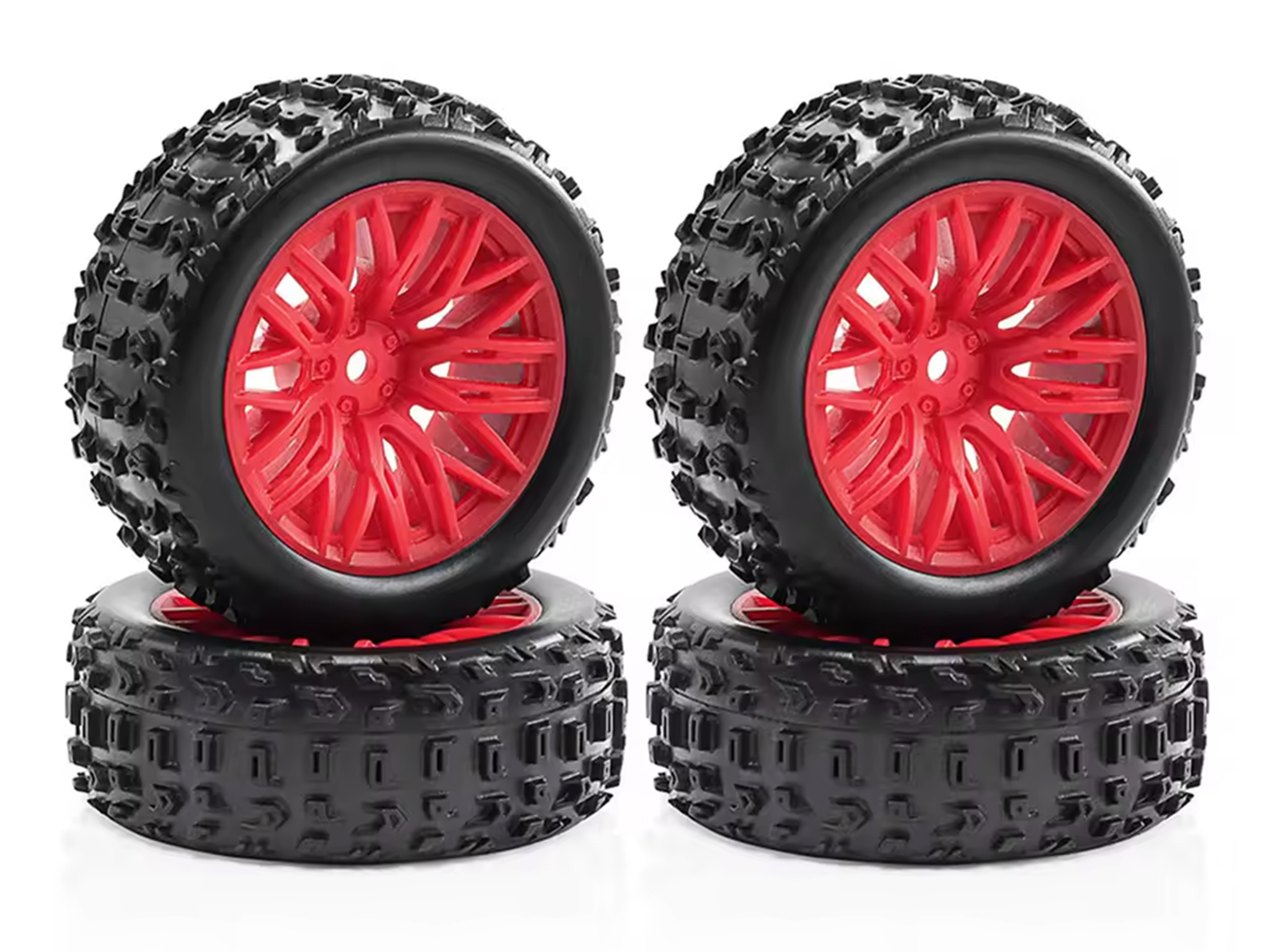 Mud Block, Tyre w/ Red 10 Spoke Rim Set, 1/18 Typhon