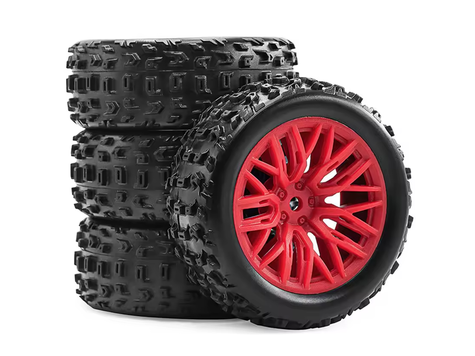 Mud Block, Tyre w/ Red 10 Spoke Rim Set, 1/18 Typhon-2