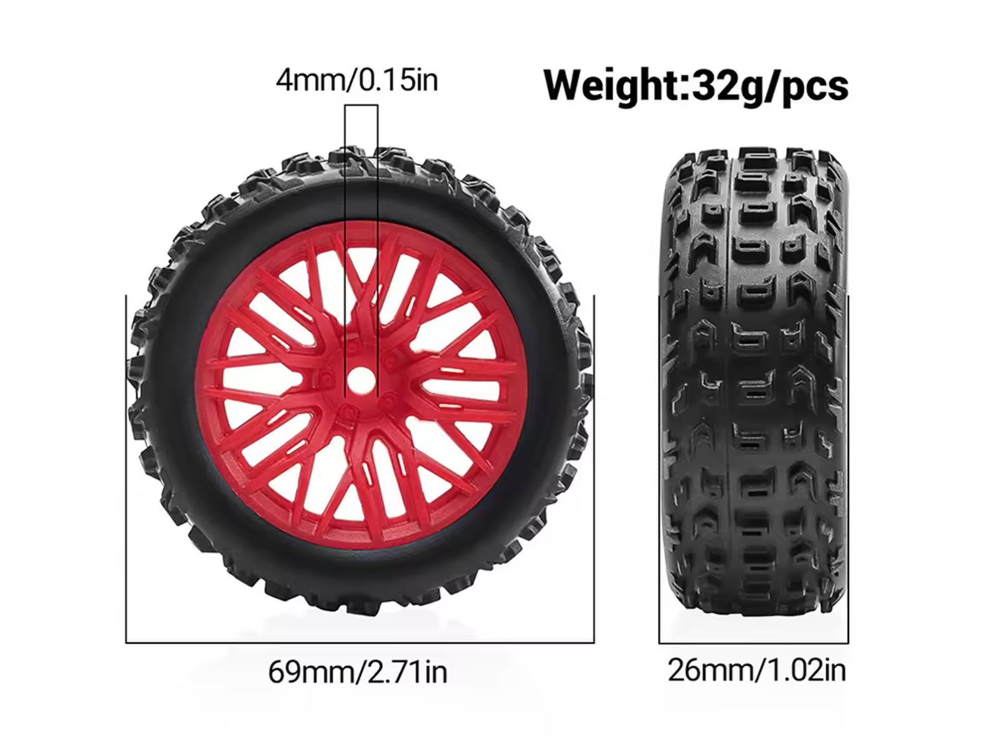 Mud Block, Tyre w/ Red 10 Spoke Rim Set, 1/18 Typhon-3
