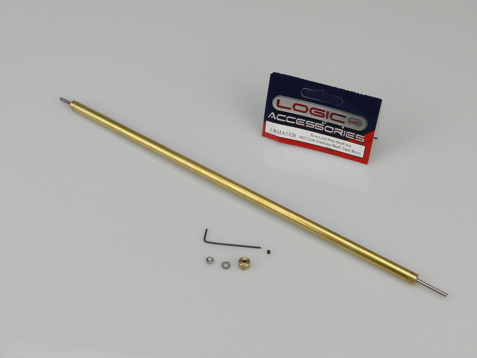 Fine Line Prop Shaft 9in M2/2mm Stainless 6mm dia Brass Tube-2