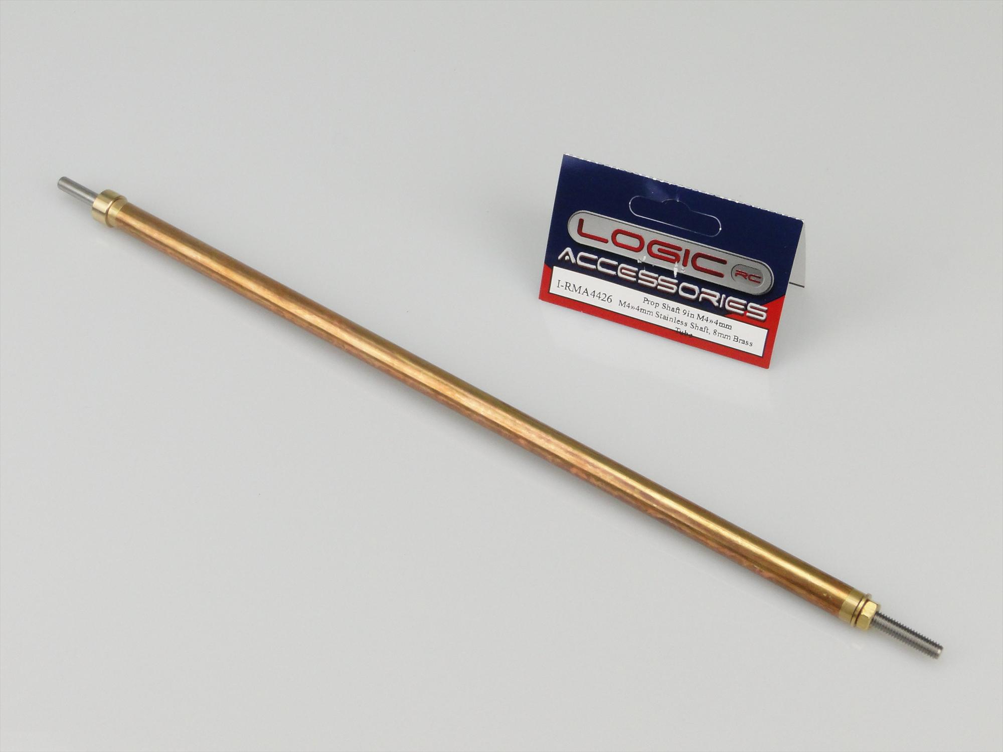 Prop Shaft 9in M4/4mm Stainless Shaft, 8mm dia Brass Tube-2