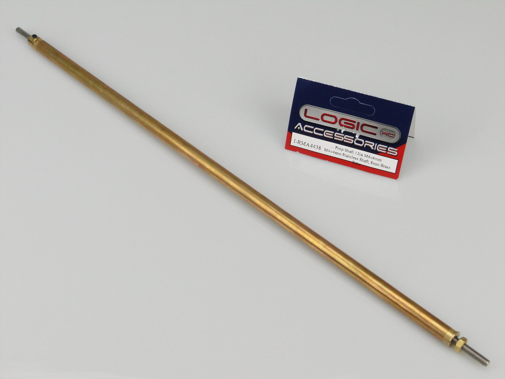 Prop Shaft 12in M4/4mm Stainless Shaft, 8mm dia Brass Tube-2