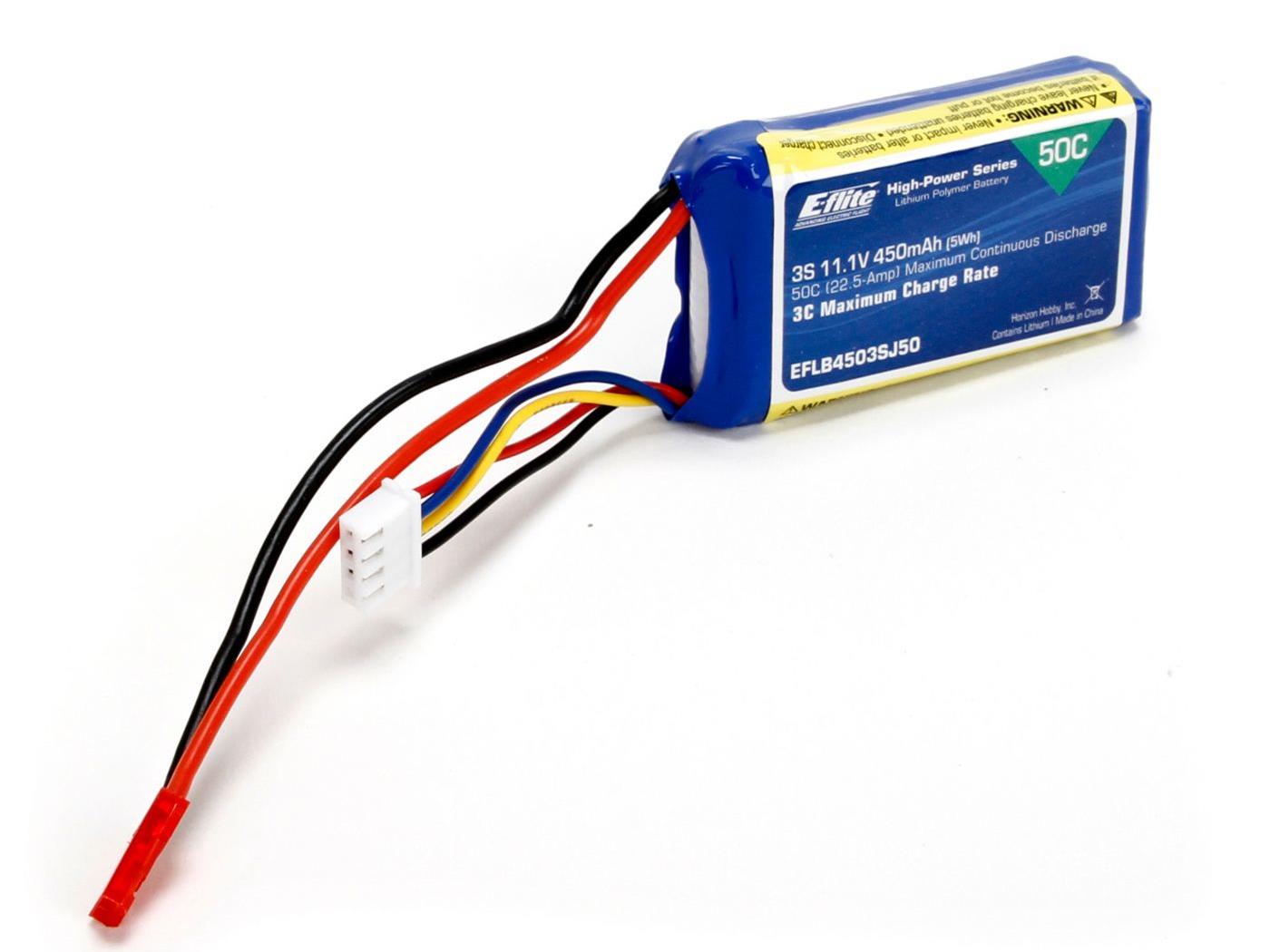 450mAh 3S 11.1V 50C LiPo, 18AWG JST
