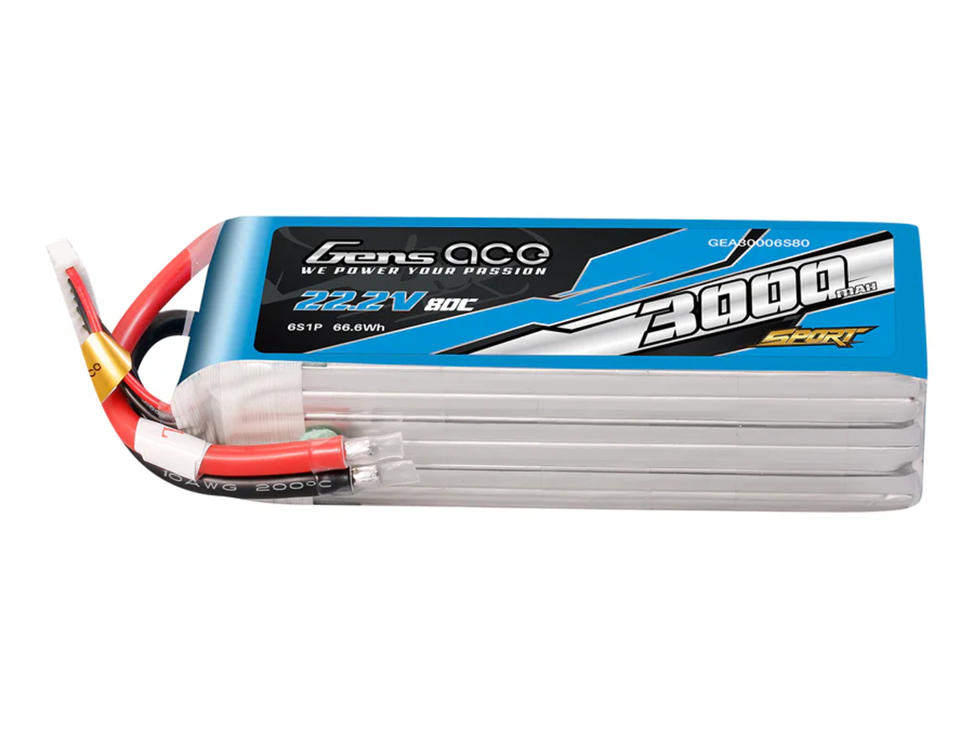 Li-Po Sport 6S 22.2V 3000mAh 80C with No Plug-3