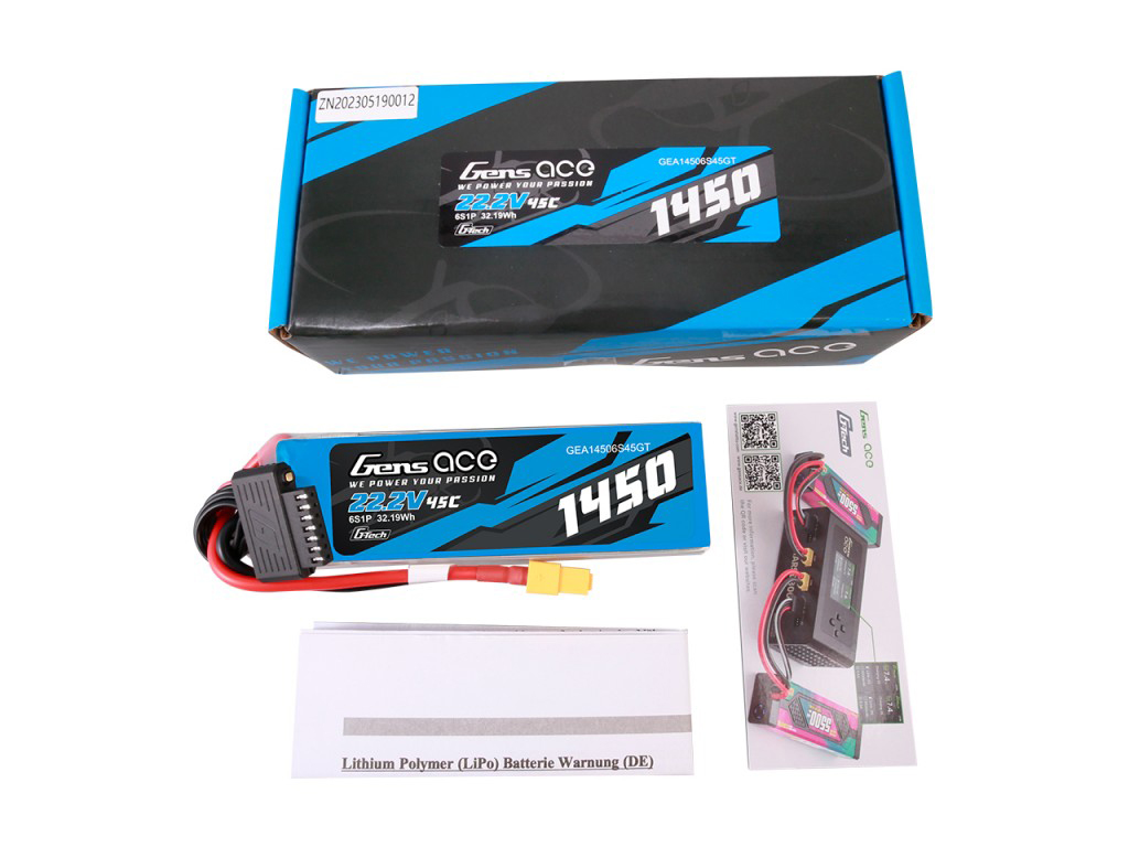 Li-Po G-Tech 6S 22.2V 1450mAh 45C with XT60-6