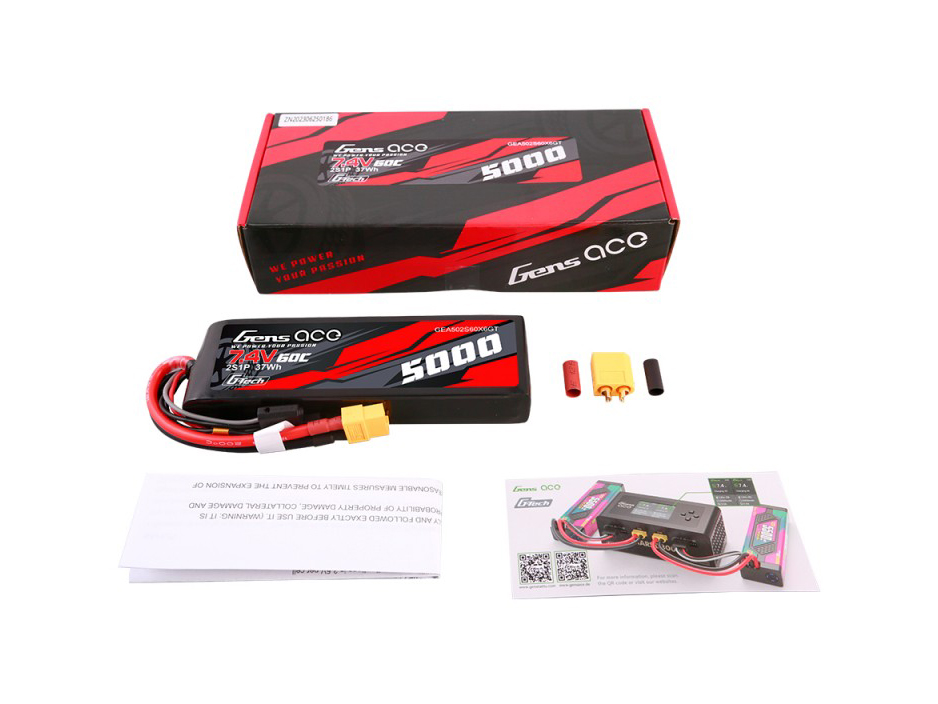 Gens Ace LiPo G-Tech Car 2S 7.4V 5000mah 60C with XT60-6