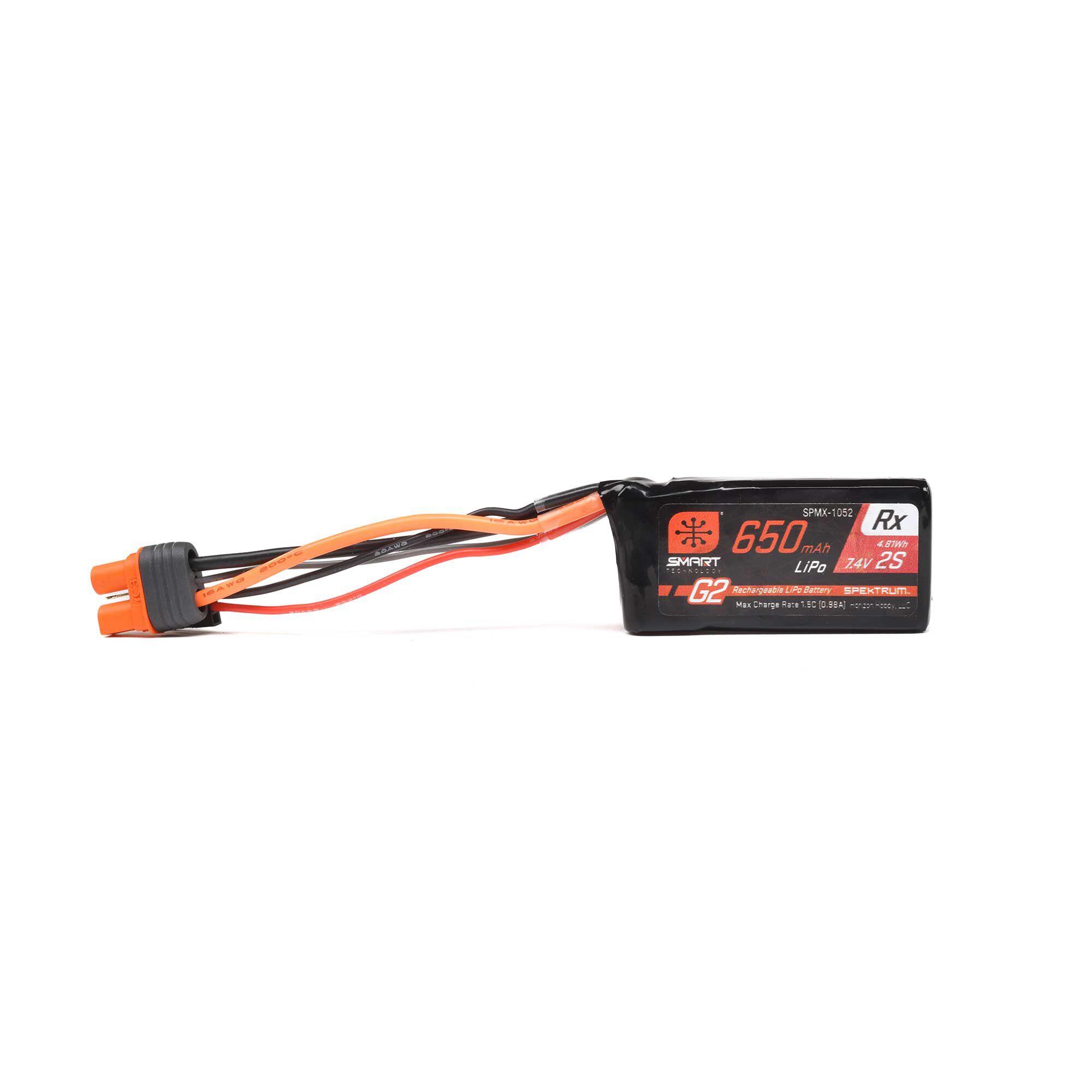 7.4V 650mAh 2S 15C Smart G2 Receiver LiPo Battery: IC3-4