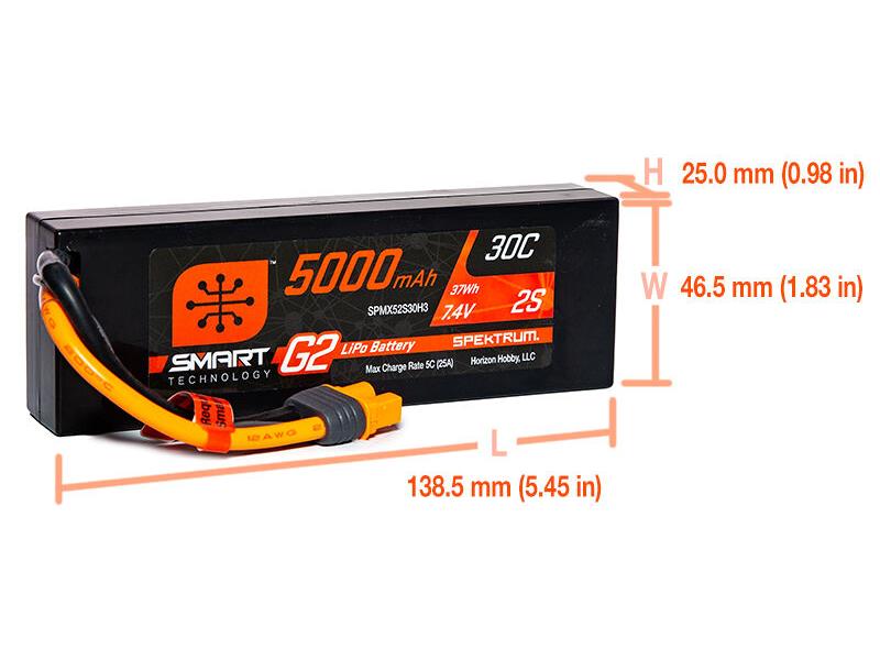 Spektrum 5000mAh 2S 7.4V SMART G2 30C IC3-3