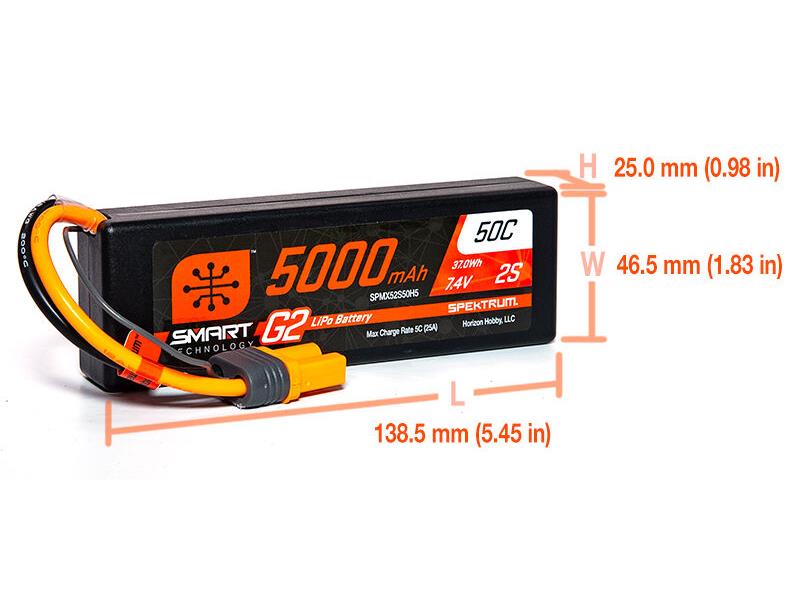 Spektrum 5000mAh 2S 7.4V SMART G2 50C IC5-3